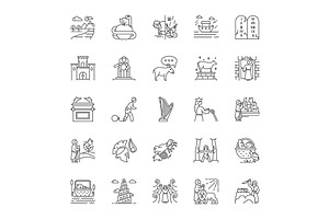 Bible narratives linear icons set