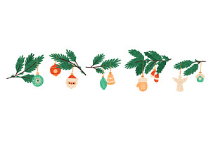 Cartoon Christmas branches with toys, an Object Illustration by Vectorbuum