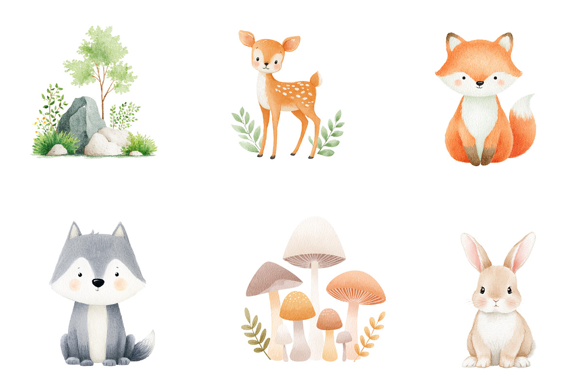 Cute Baby Forest Animals Clipart, an Illustration by CreationArt (Photo 4 of 5)