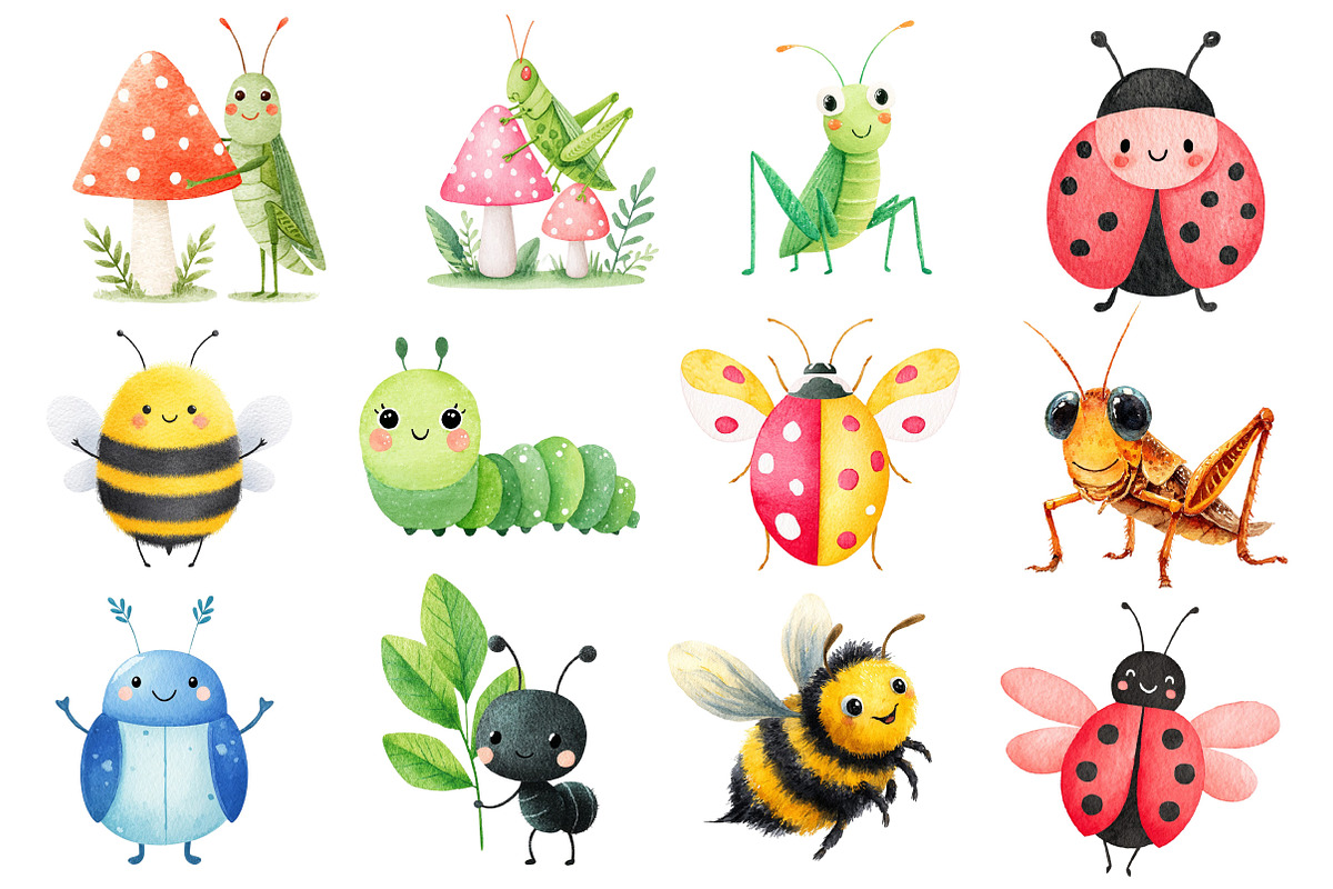 Watercolor Insects Clipart Bundle, an Illustration by Dream Creation (Photo 3 of 7)