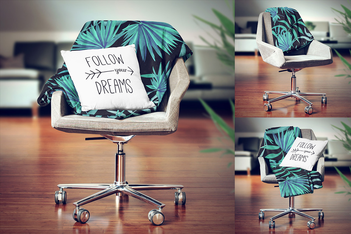 Blanket & Pillow On Chair Mockup, a Product Mockup by Denny's Mock-ups (Photo 5 of 8)