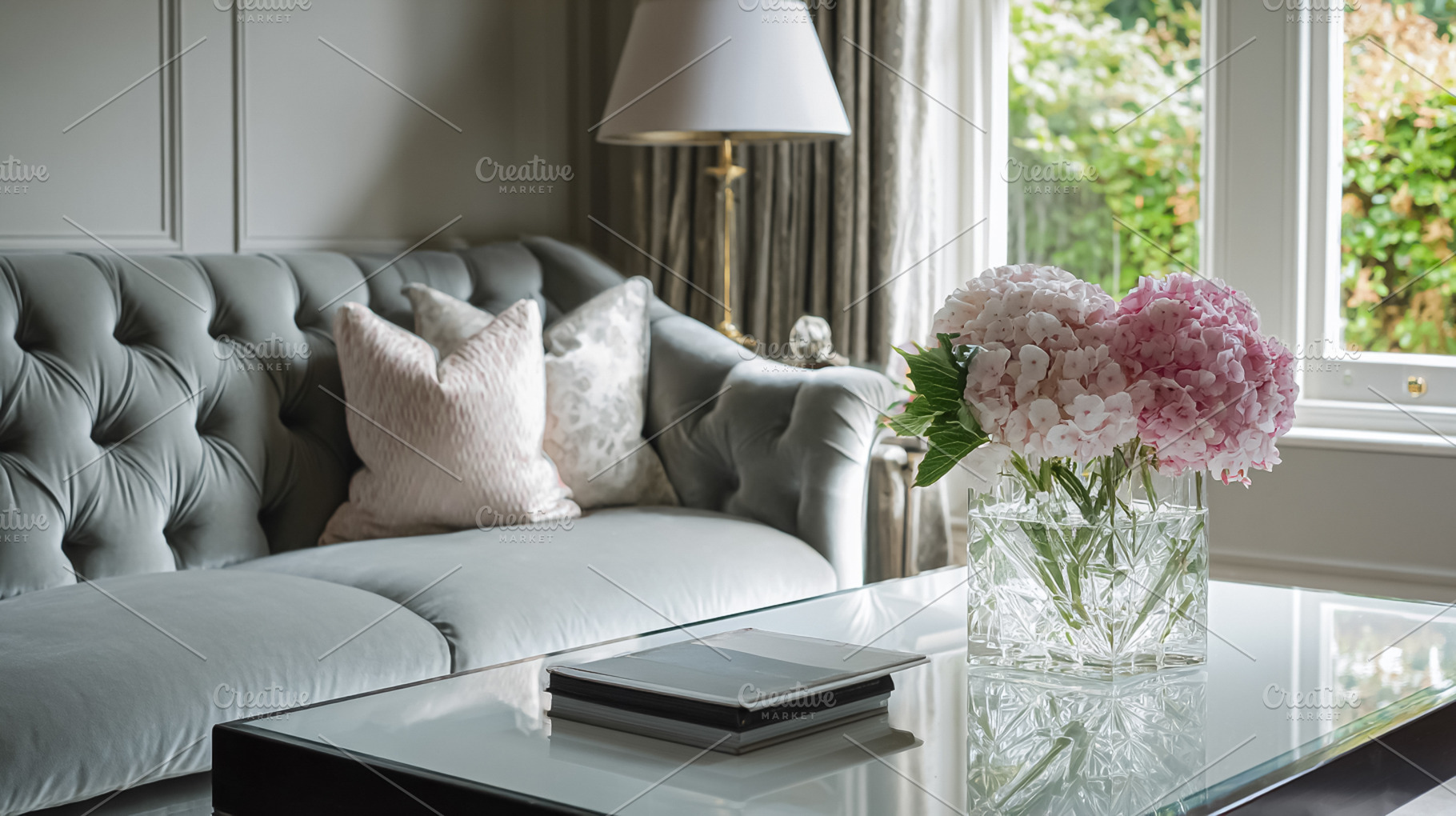 Hydrangea flowers bringing elegance to a luxurious modern living, a Photo by Studio ANNA