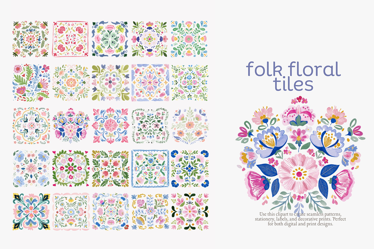 Folk floral tiles clipart, an Illustration by Patishop Art (Photo 8 of 10)