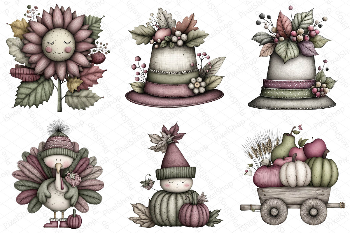 Whimsical Thanksgiving Clipart Bundl, an Illustration by DreamPrint404 (Photo 6 of 7)