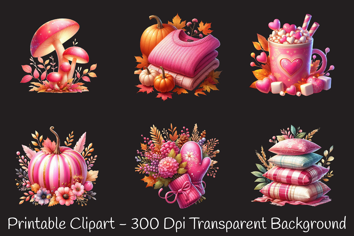 Pink Autumn Sublimation Clipart, an Illustration by RobertsArt (Photo 3 of 7)