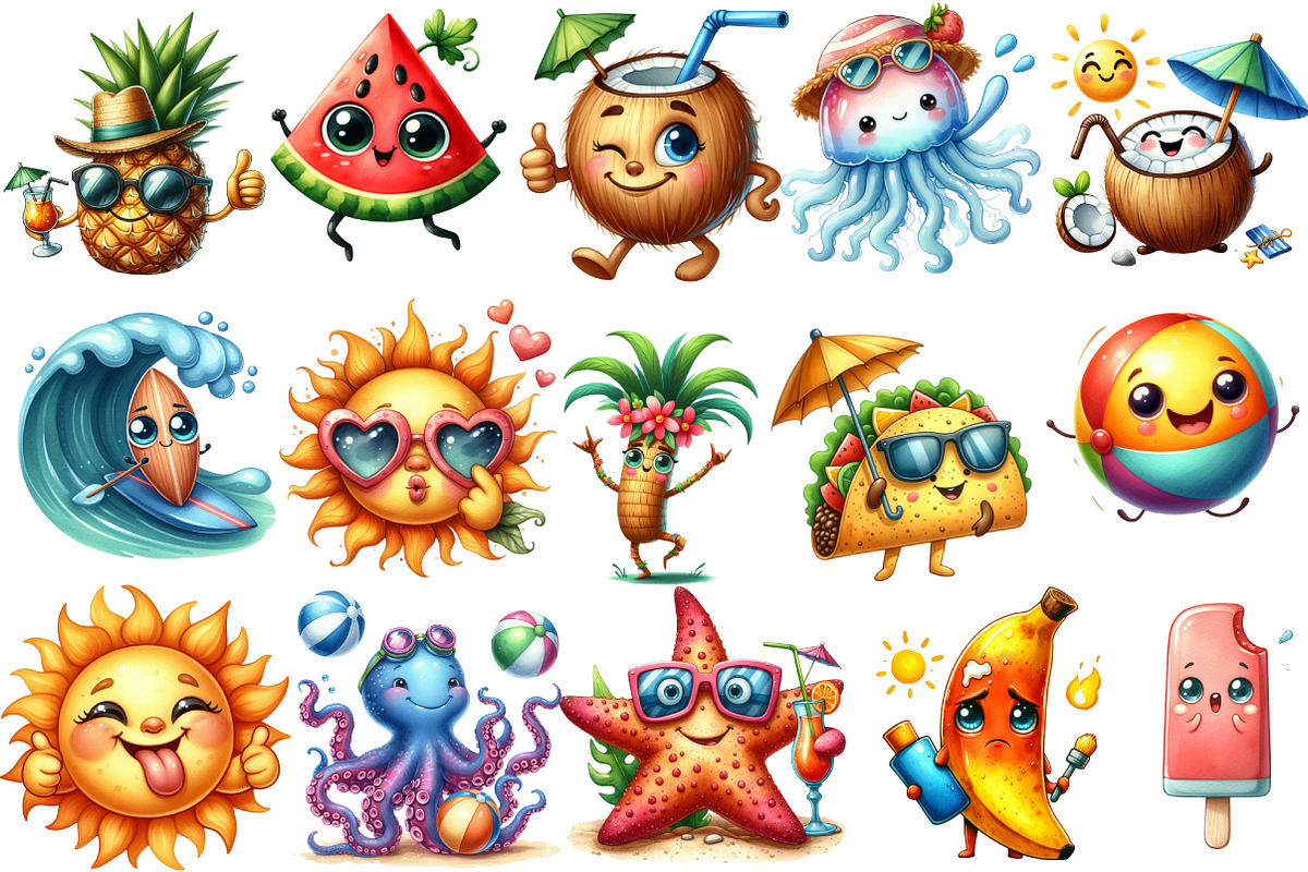 Watercolor Summer Funny Character Cl, an Illustration by Sublimation Artist (Photo 2 of 6)