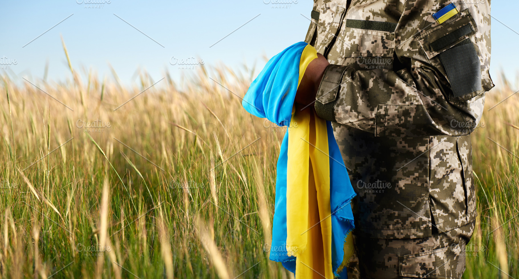 Ukrainian soldier in camouflage uniform holding the flag of Ukra, a Person Photo by ndanko