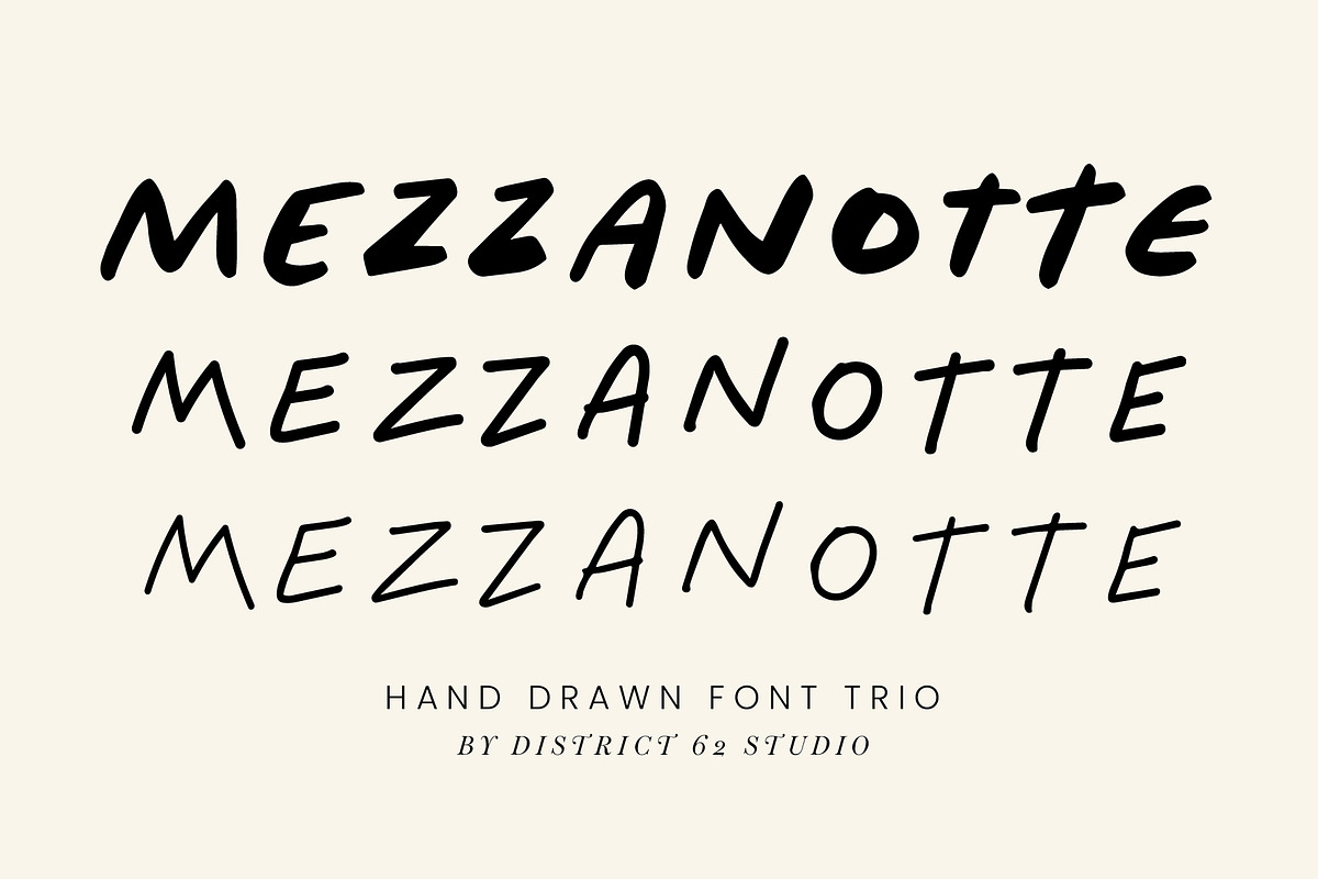Mezzanotte - Hand Drawn Font Trio, a Handwritten Font by DISTRICT 62 STUDIO (Photo 1 of 15)