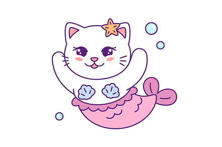 Cute kawaii mermaid cat