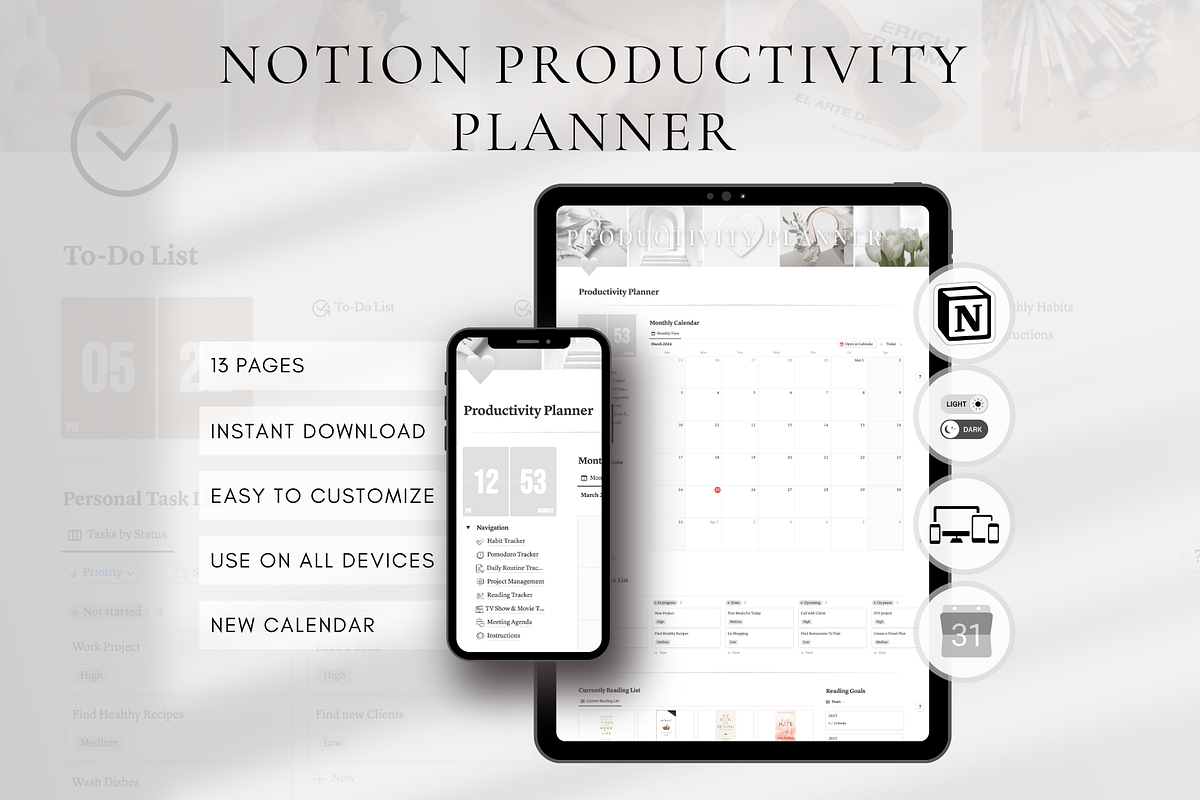 Productivity Tracker Notion Template, a Templates & Theme by BRANDcontent (Photo 1 of 8)