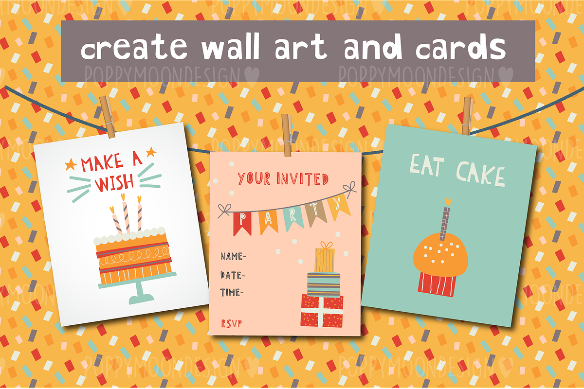 Party clipart set, an Illustration by Poppymoondesign (Photo 2 of 3)
