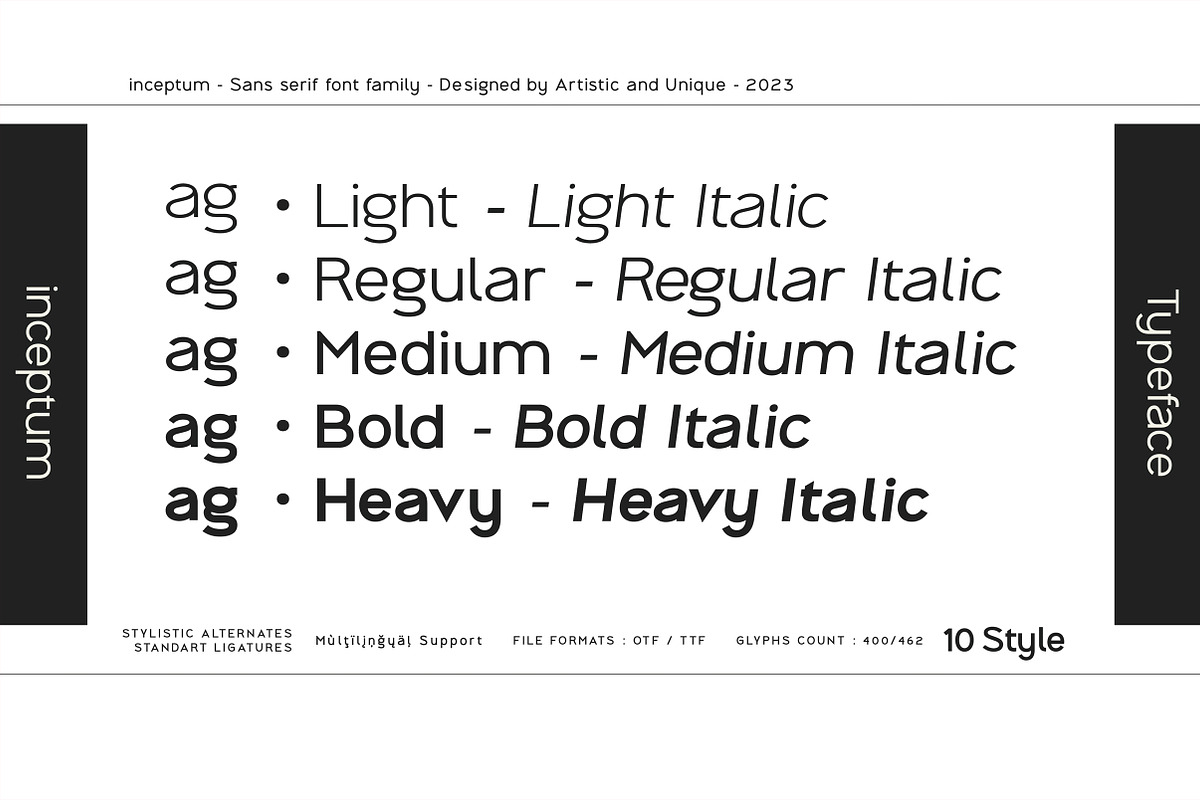 inceptum - Sans serif font family, a Sans Serif Font by Artistic & Unique (Photo 6 of 12)
