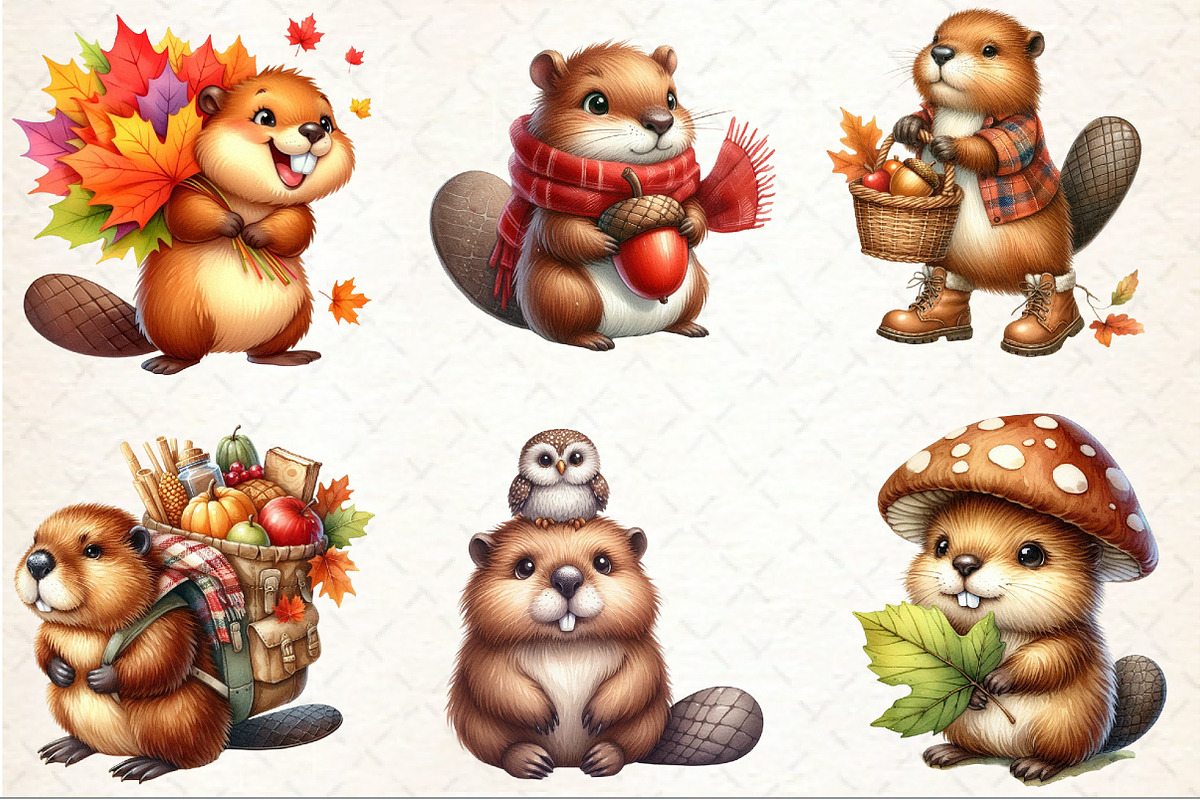Autumn Cute Beaver Clipart, an Illustration by Rose Art (Photo 2 of 7)