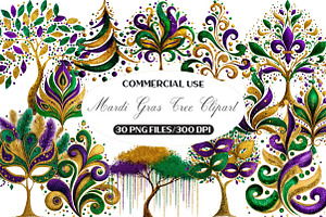 Mardi Gras Tree Clipart, an Illustration by Black Bird Studio
