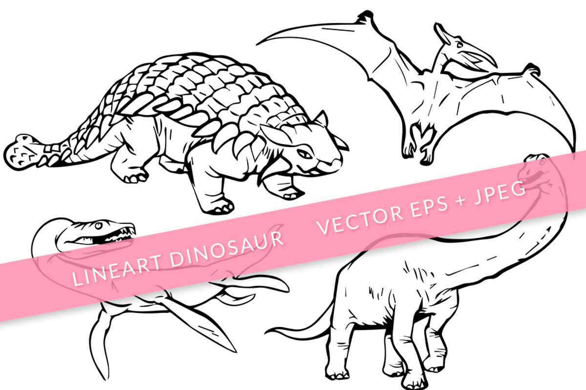 4 in 1 Dinosaur Vector Artline, an Education Illustration by SCworkspace