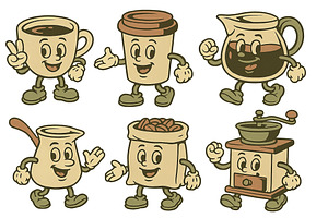 Vintage coffee-themed mascot charact, an Illustration by Dvoevnore photos