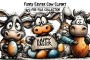 Funny Easter Cow Clipart, an Illustration by Dream Creation (Thumbnail 1 of 6)