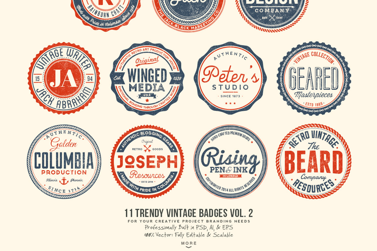 33 Trendy Vintage Badges Bundle Pack, a Branding & Logo Template by Yusof Mining (Photo 3 of 5)