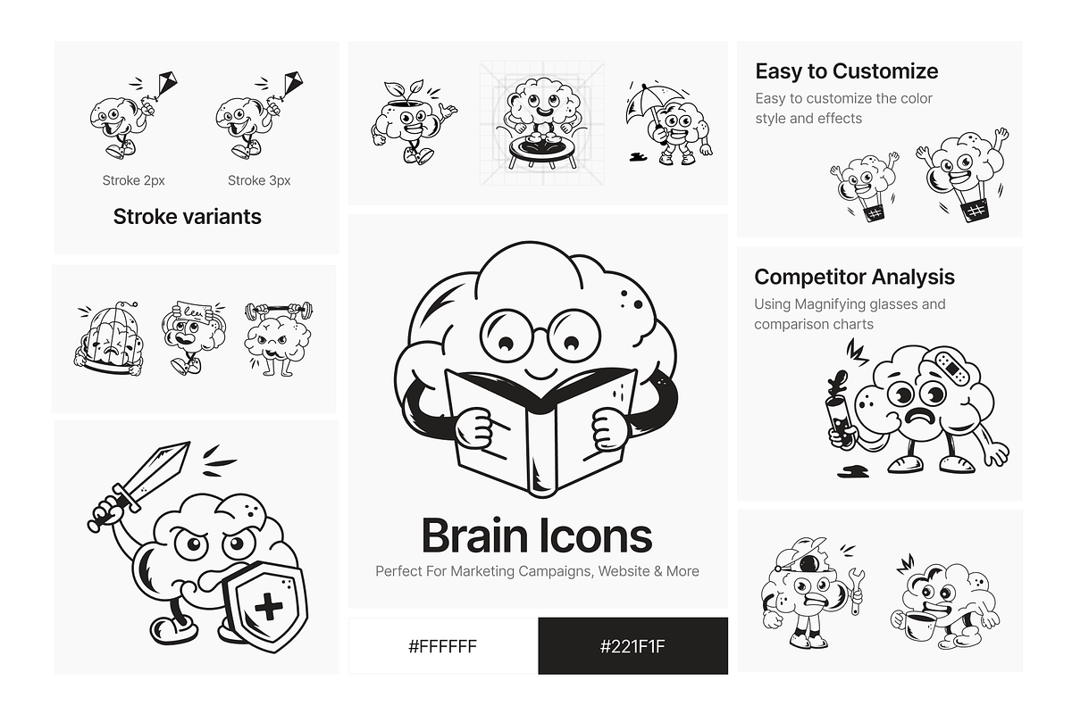 Cute Brain Icons, a Solid Icon by Prosymbols (Photo 4 of 6)