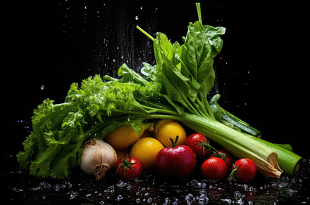 Fresh vegetables with water splash o, a Photo by Iftikhar Alam