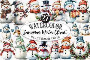Snowman Winter Clipart, an Illustration by Designking