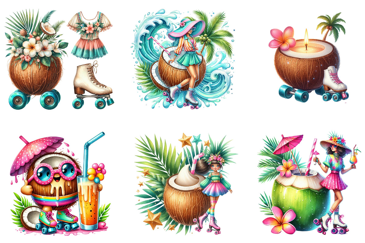 Watercolor Summer Coconut, a Seasonal Illustration by DreamArtGraphic (Photo 3 of 4)