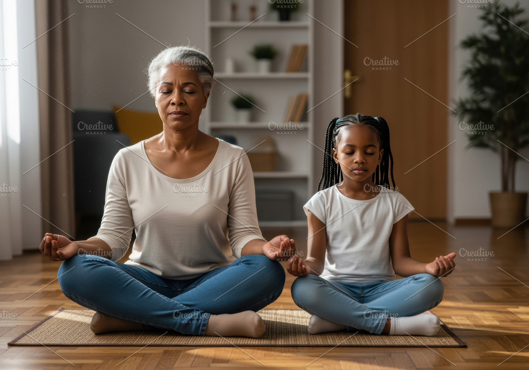Mother and Daughter Practicing Mindful Meditation Together, a Person Photo by Davizro's Market