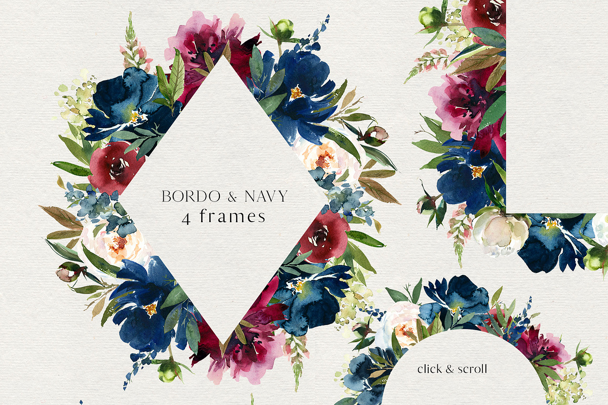Bordo & Navy Watercolor Flowers PNG, a Decorative Illustration by whiteheartdesign (Photo 4 of 9)