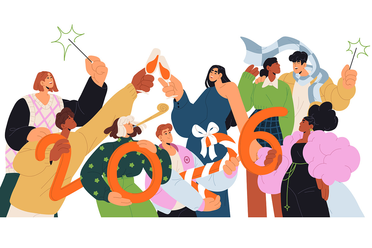 Happy people celebrate New Year 2026, a Person Illustration by PaperTrident