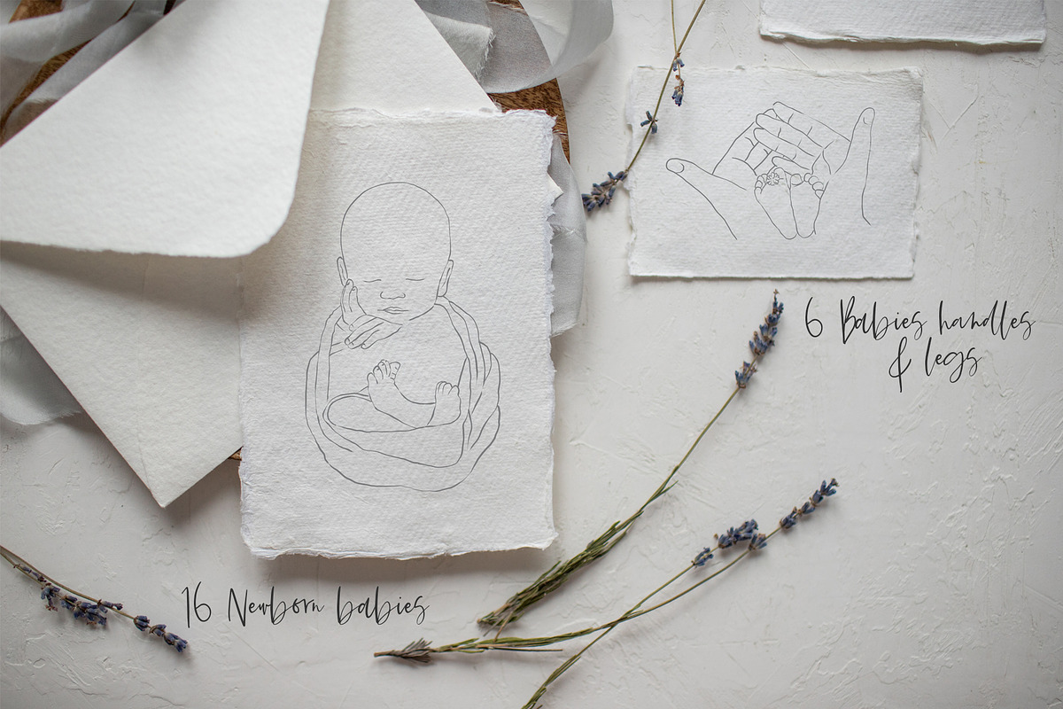 Newborn Line Art Clipart, a Person Illustration by natalisart (Photo 6 of 10)
