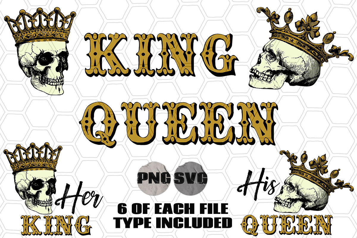King & Queen Skulls w/ Crowns Vector, an Object Graphic by AlexandHer Digital Art (Photo 2 of 5)