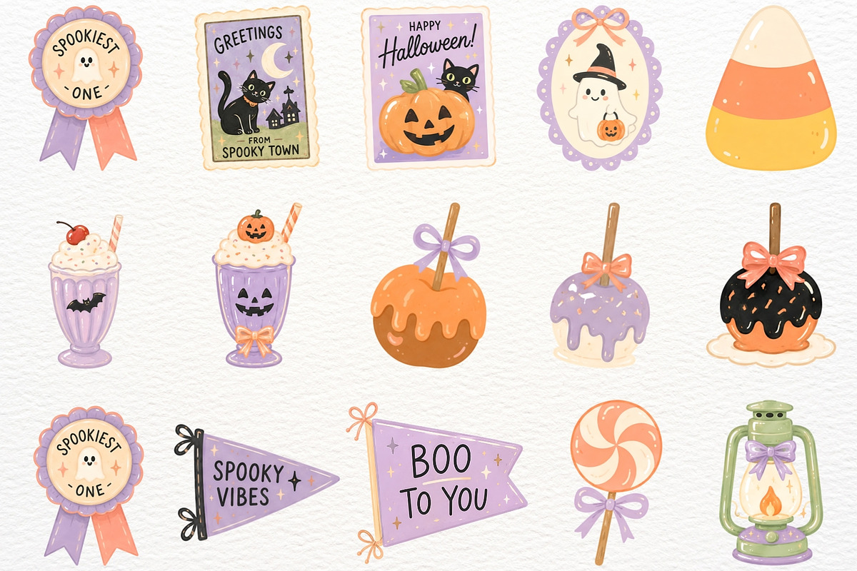 Retro Halloween Clipart Spooky PNG, a Seasonal Illustration by SugarCloudStudioArt (Photo 5 of 6)