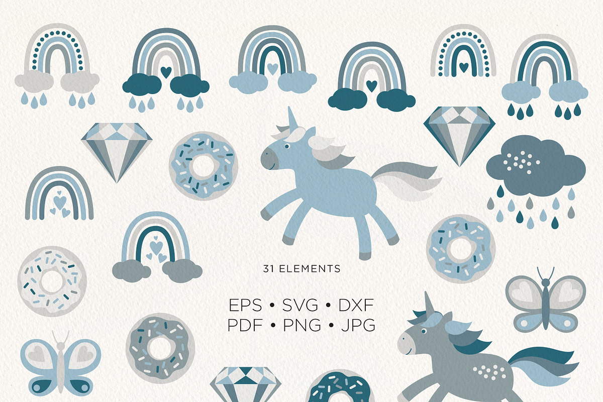 Rainbow Unicorn Vector Bundle, a Decorative Illustration by Olga Begak Art & Design (Photo 12 of 17)