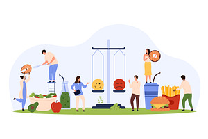 Healthy and unhealthy food, balance, a Person Illustration by Flashvector