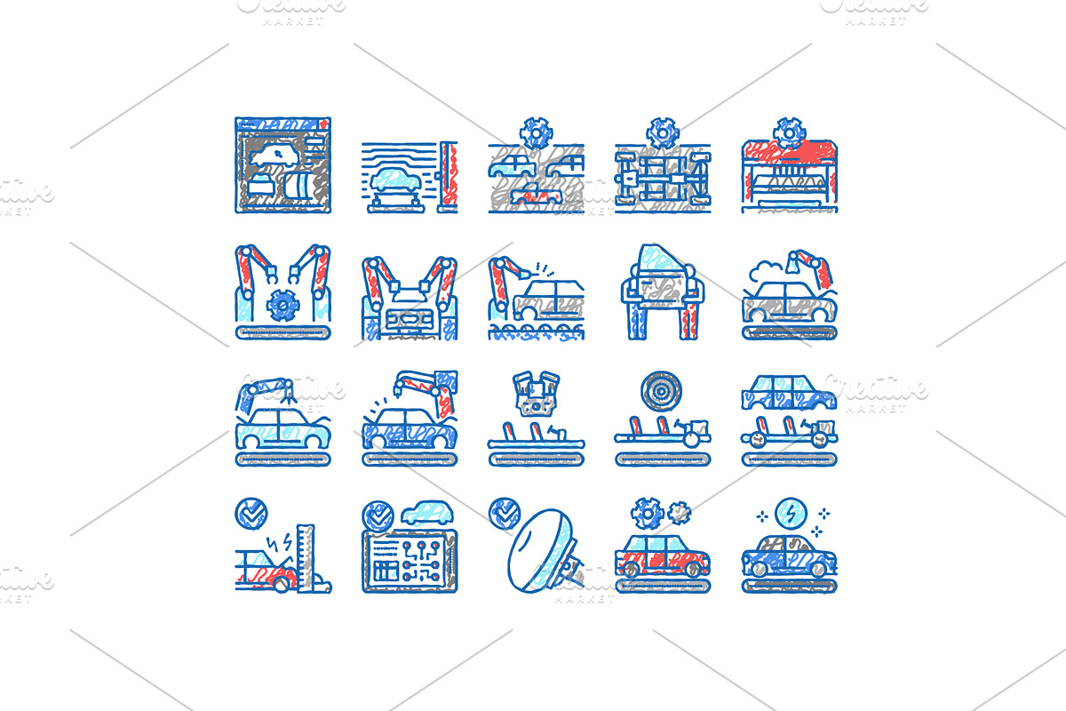 Car Factory Production set Icons, an Object Illustration by pikepicture