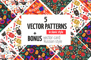 5 PATTERNS IN SLAVIK STYLE. VECTOR.