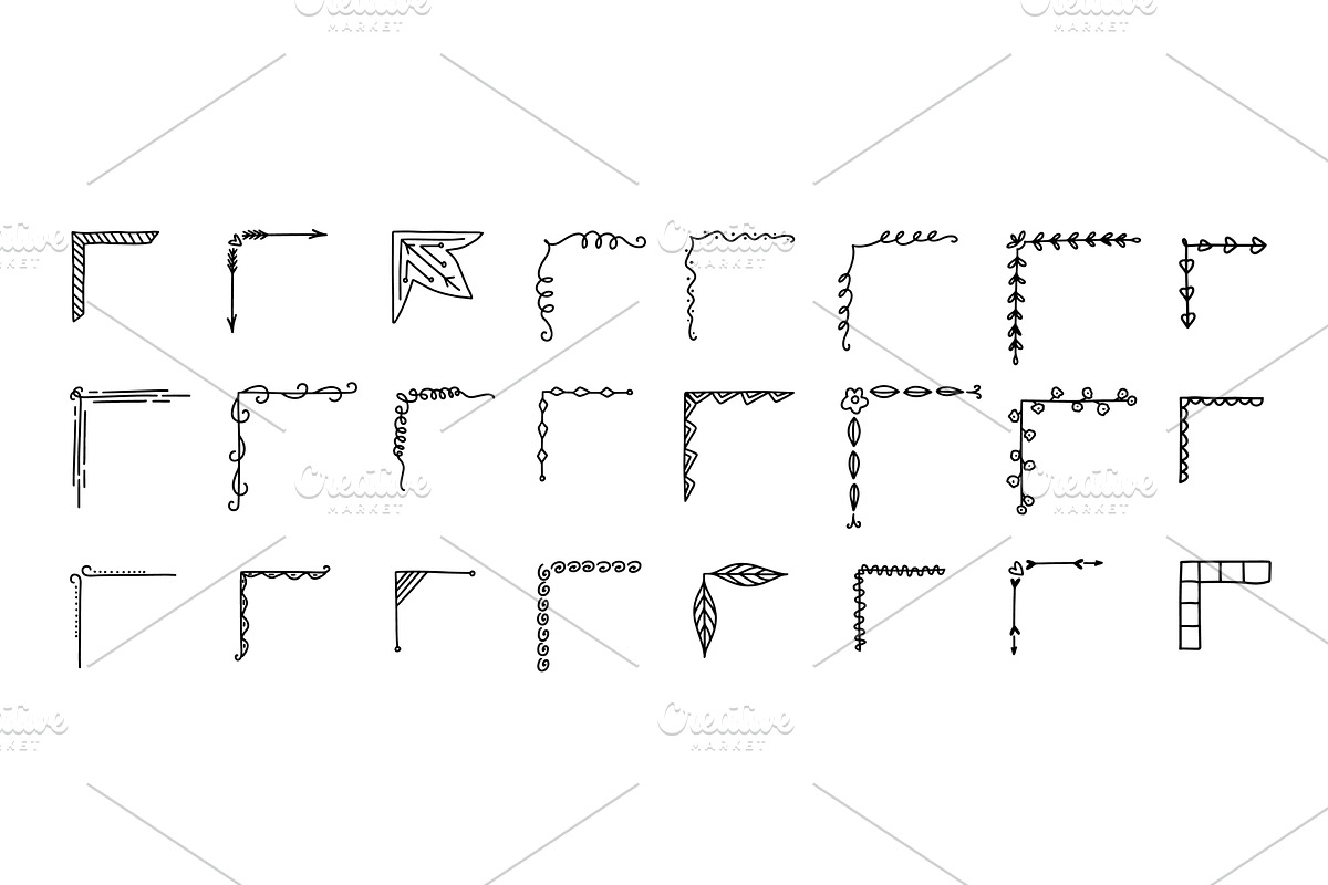 Corner frame border doodle set, an Illustration by winwin.art