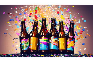 party beer bottle cartoon ai, a Food & Drink Photo by pikepicture