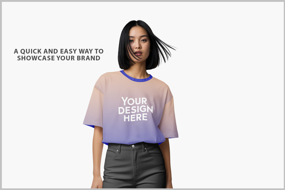 Woman In An Oversize T-shirt Moc PSD, a Shirt Mockup by Bruno's Shop (Photo 2 of 4)