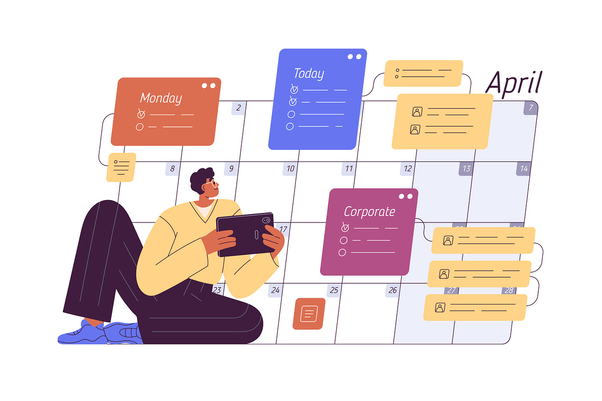 People plan schedule in calendar set, a Person Illustration by Good Studio (Photo 3 of 4)