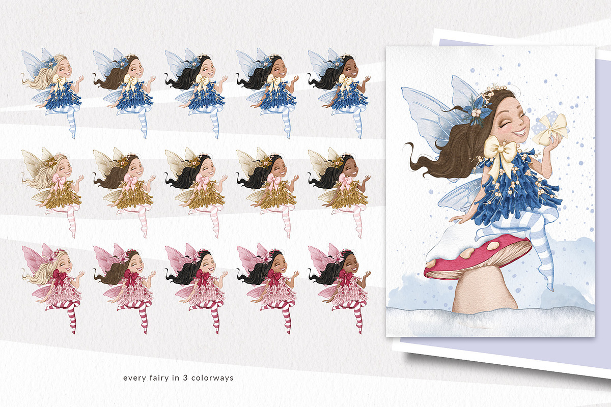 Fairy Christmas-Winter Illustrations, a Seasonal Illustration by Pretty Little Lines (Photo 8 of 16)