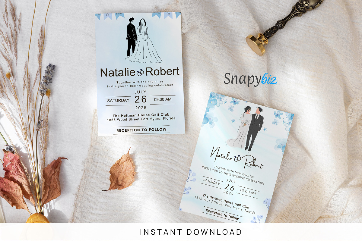 Navy Blue Wedding Invitation Temp, an Invitation Template by Snapybiz (Photo 1 of 10)