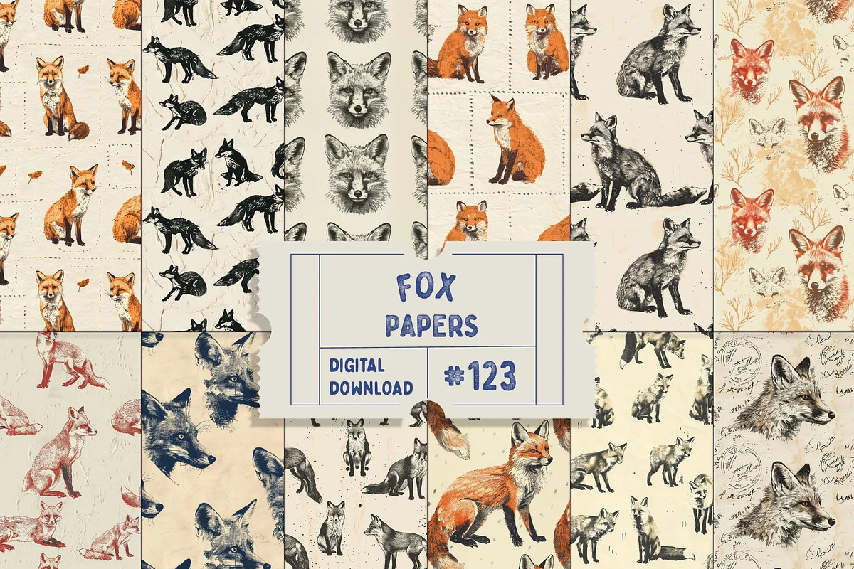 Fox Stamp Seamless Pattern Papers, a Pattern Graphic by Natural Planners (Photo 1 of 4)