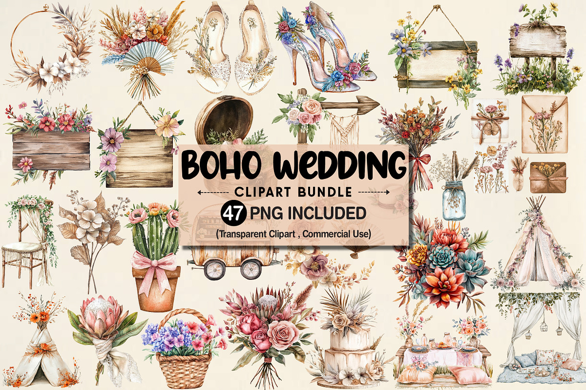 Boho Wedding Design Elements, an Illustration by Pixels.Craft (Photo 1 of 6)