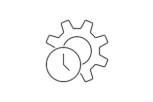 Rotation gear with clock line icon, an Outline Icon by Saggitarius