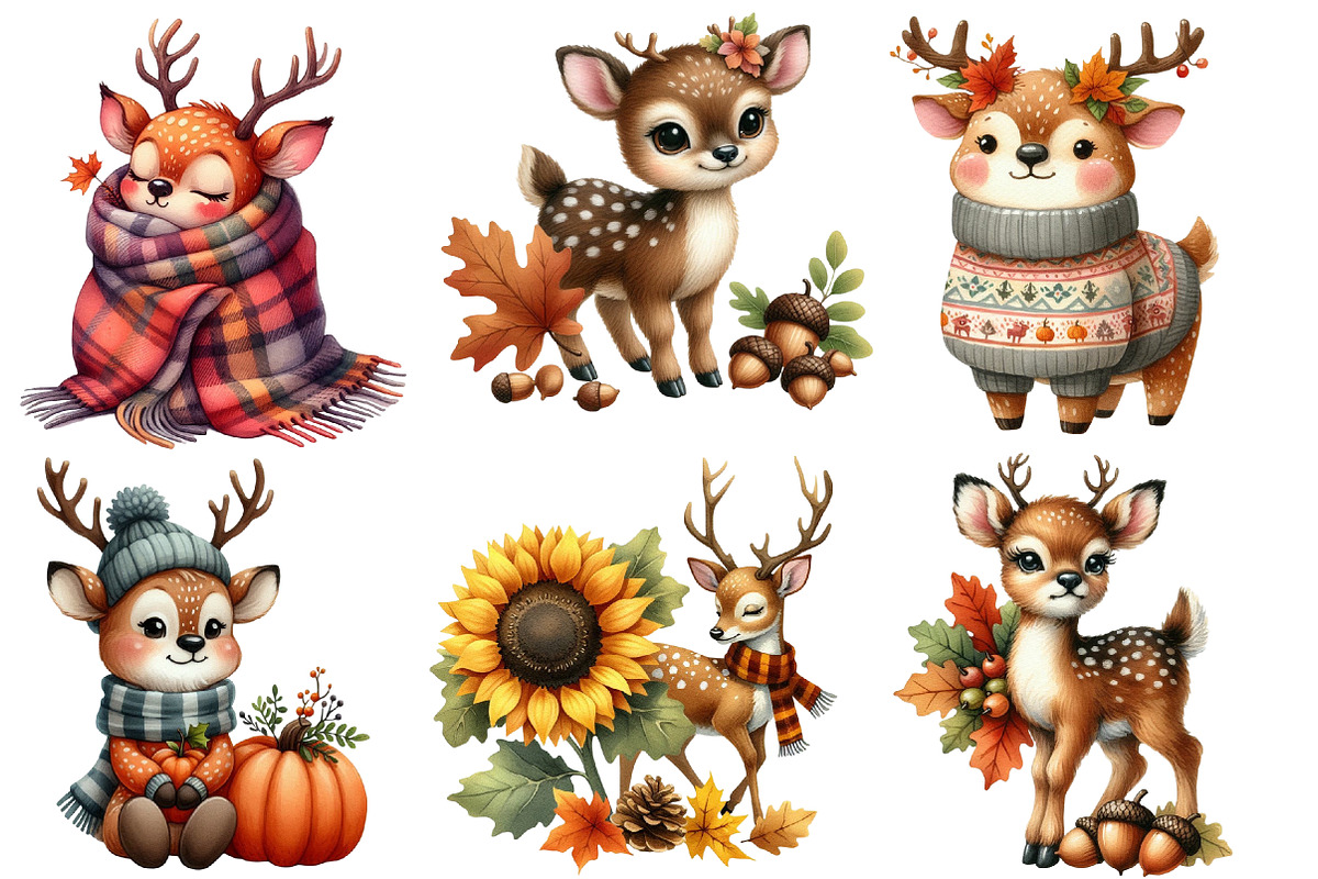 Autumn Cute Deer Clipart, a Seasonal Illustration by Designworld (Photo 2 of 6)
