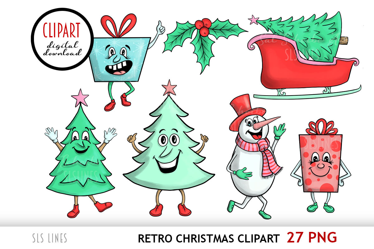 Retro Christmas Clipart 1950s, an Illustration by SLS Lines (Photo 4 of 7)