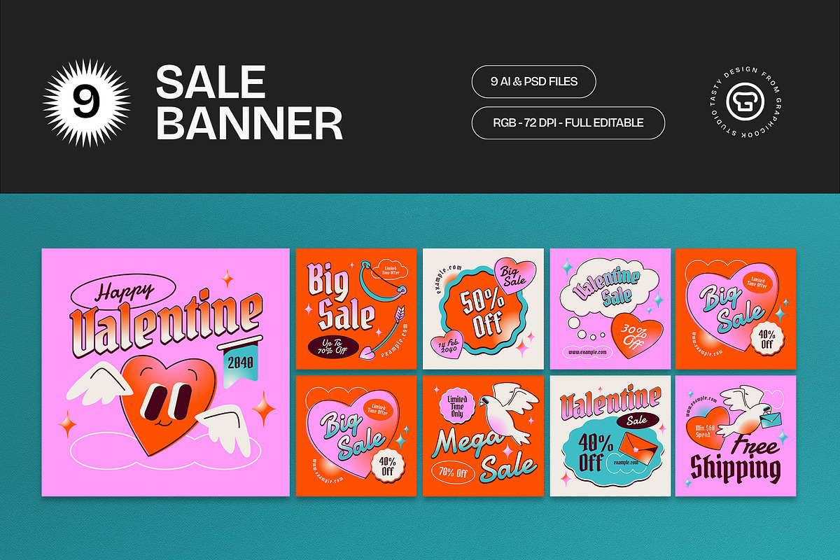 Pink Quirky Valentine Sale Banner, an UI Kit Template by graphicook (Photo 1 of 4)
