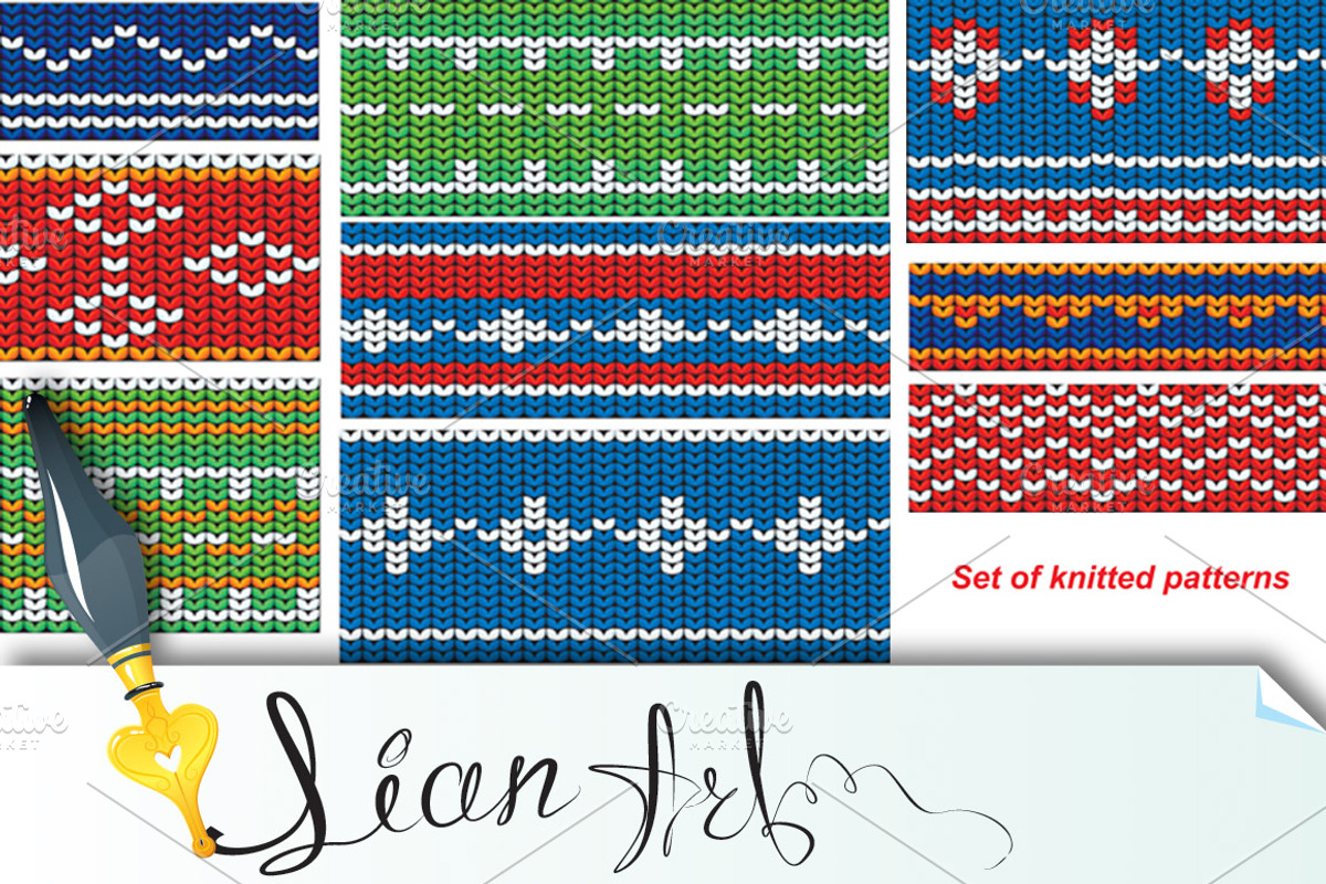 Set of knitted wool seamless pattern