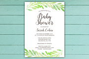 Green Leaf Baby Shower Invite Set, a Stationery Template by BF Studios (Thumbnail 3 of 3)